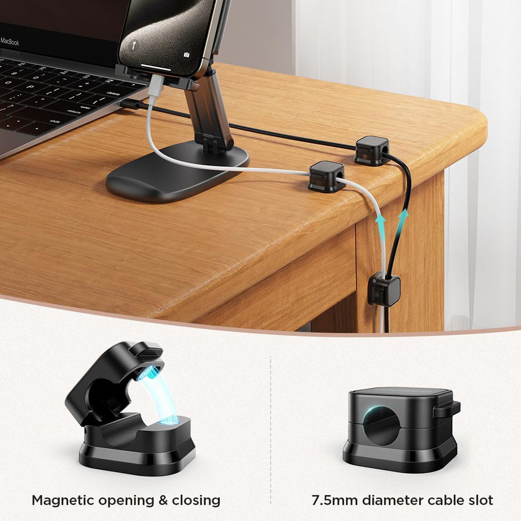 Magnetic Cable Clips – 6PCS Adjustable Desk Cable Organizer